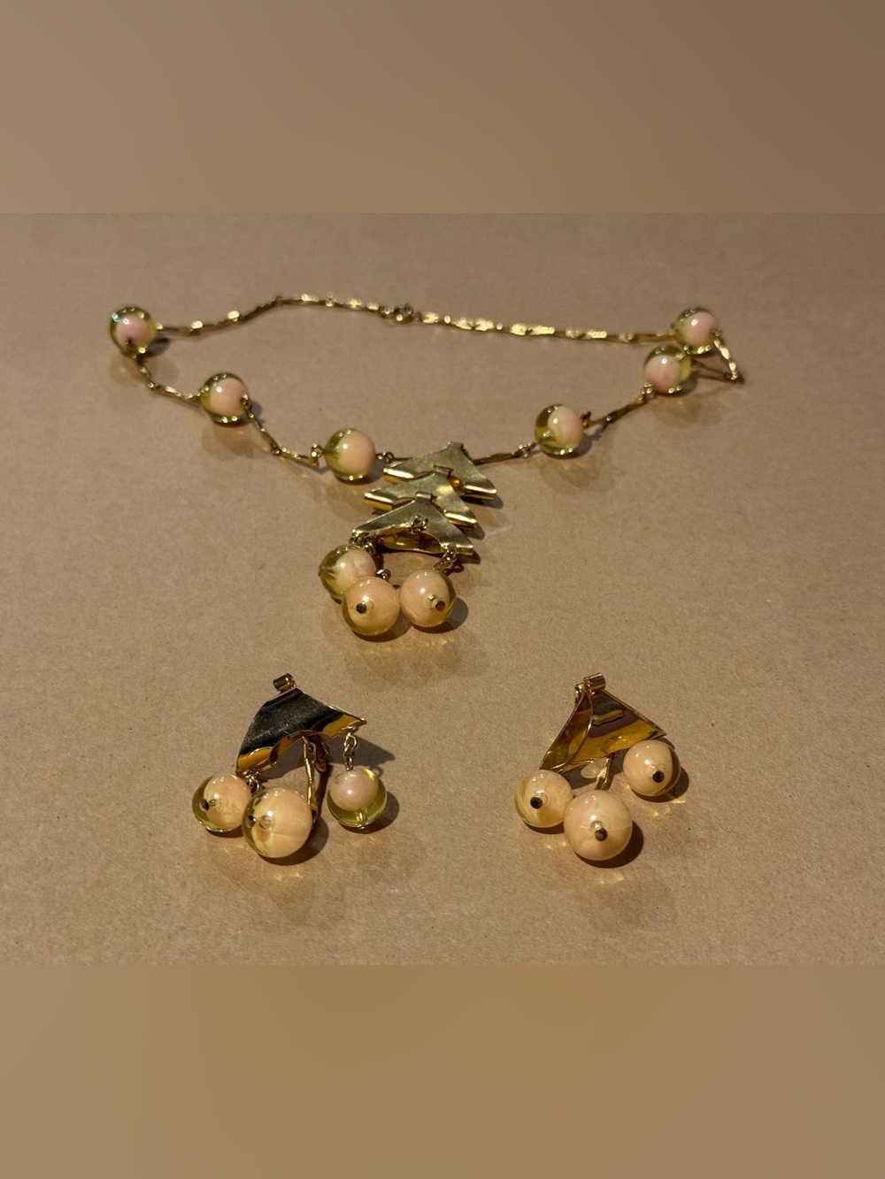 Vintage Gold-Tone Bead Necklace and Earrings Set Statement